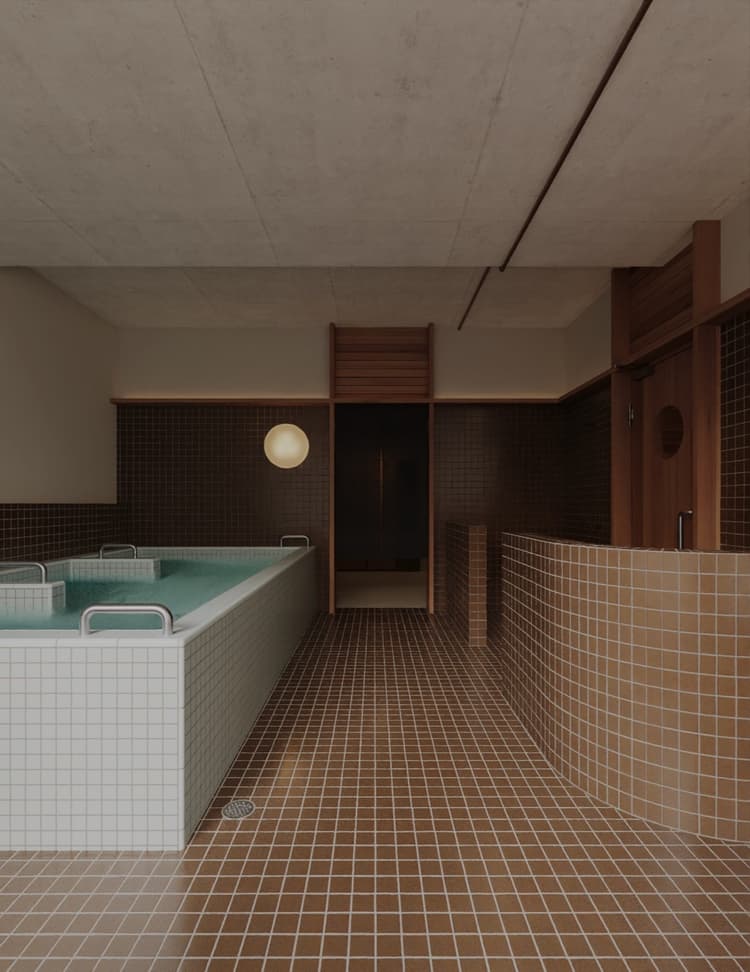 Hot bath and tiled bench
